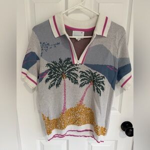 Cynthia Rowley Cotton Knit Polo in Gray, Pink, Green